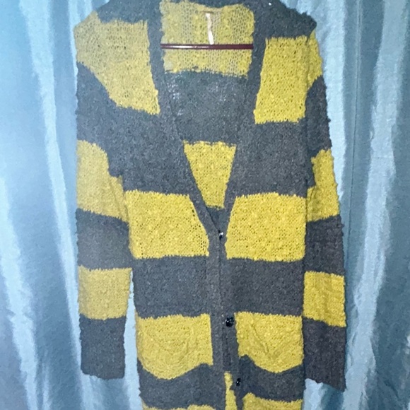 Free People Large Chunky Knit Cardigan - Yellow and Gray - new or like new - Picture 10 of 10